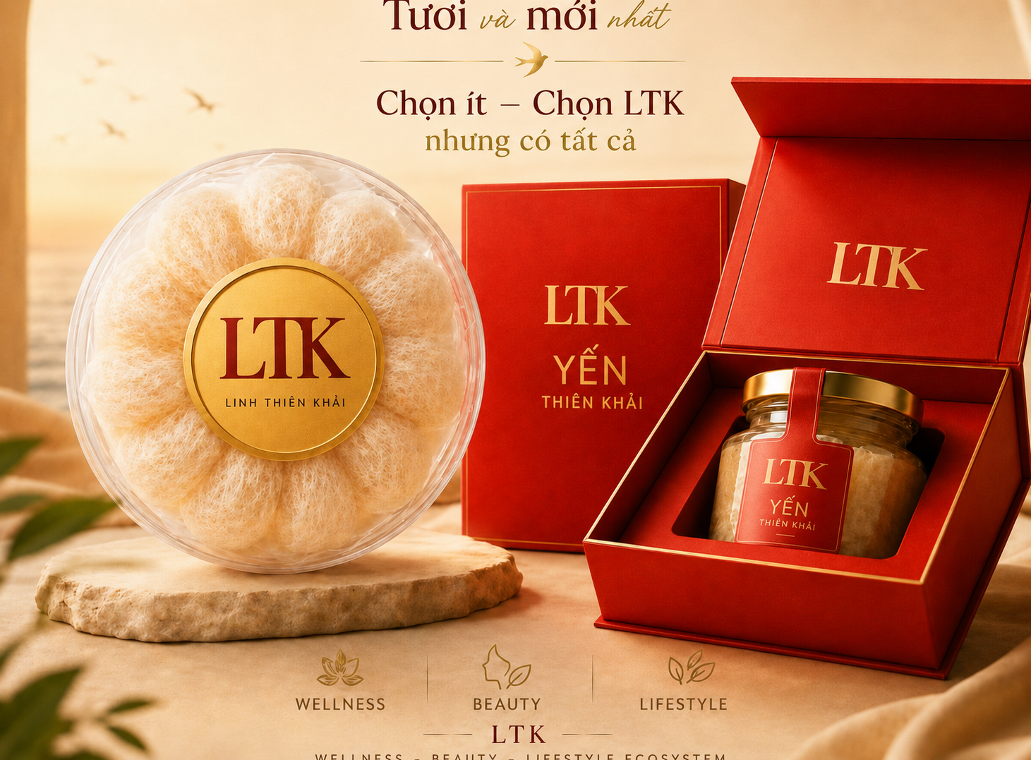 Hộp Yến Thiên Khải đồng bộ logo LTK và tổ yến Việt Nam
